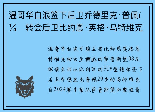 温哥华白浪签下后卫乔德里克·普佩，转会后卫比约恩·英格·乌特维克
